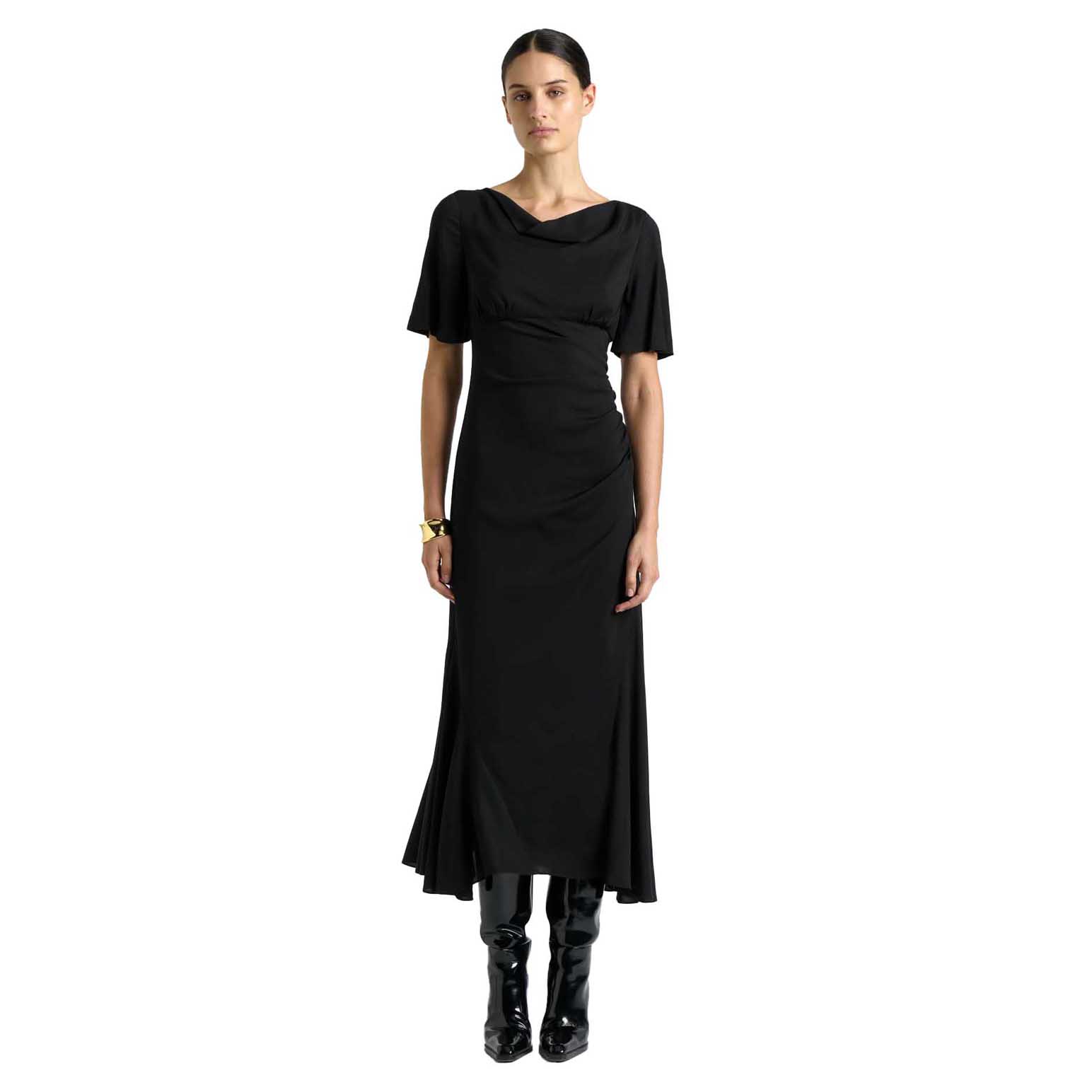 Cue Short Sleeve Ruched Midi Dress